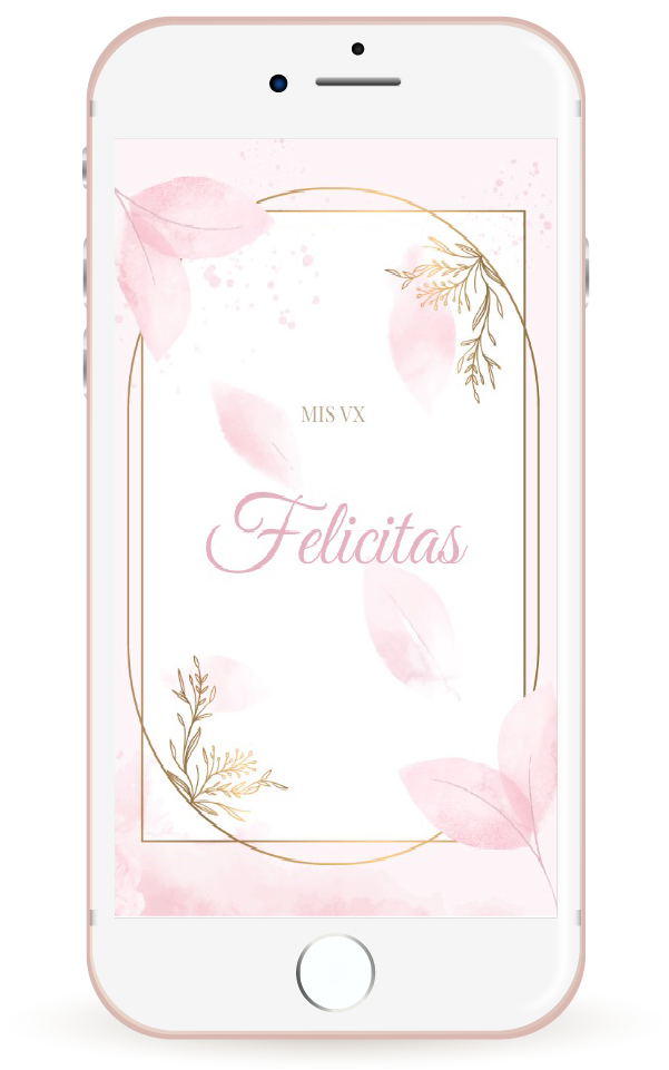 Mockup invitación digital de 15 estilo romántico con tonos suaves, marcos dorados y tipografía script