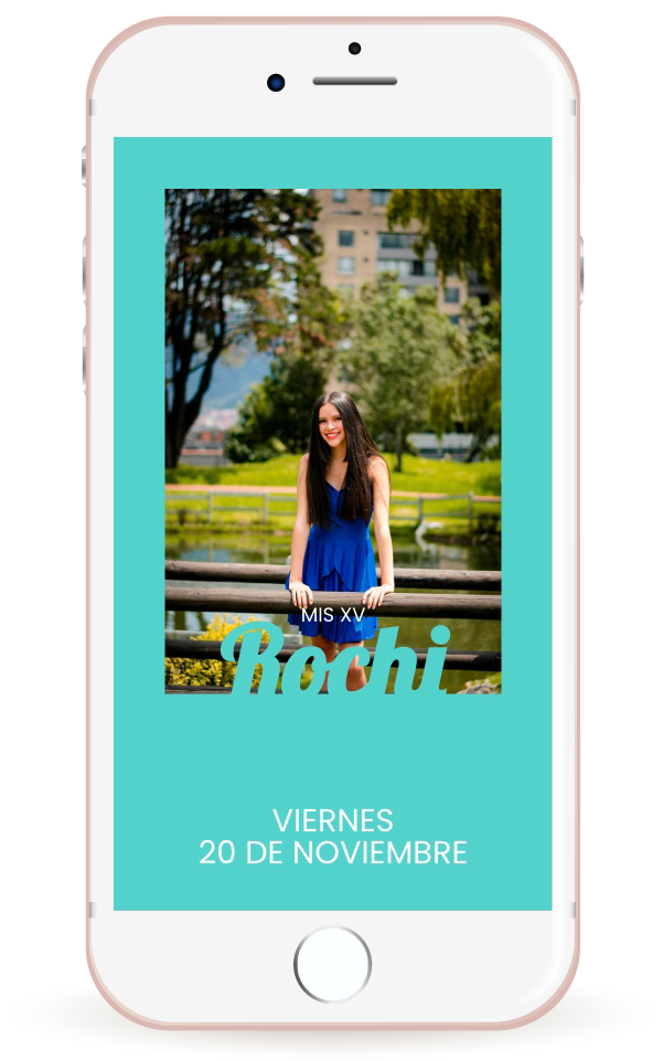 Mockup invitación digital de 15 estilo tropical con colores vibrantes, energía festiva y mucha personalidad