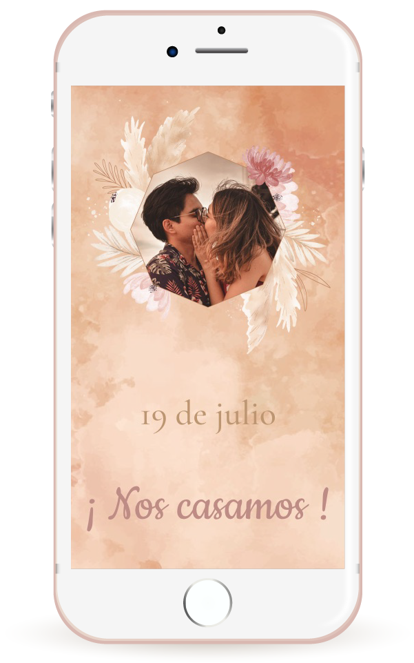 Mockup invitación digital de boda estilo bohemio con estética creativa y libre